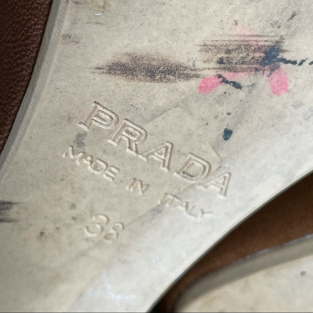 Prada
Brown Leather Slingback Wedge 
Sandals 
38.5 - Picture 12 of 16